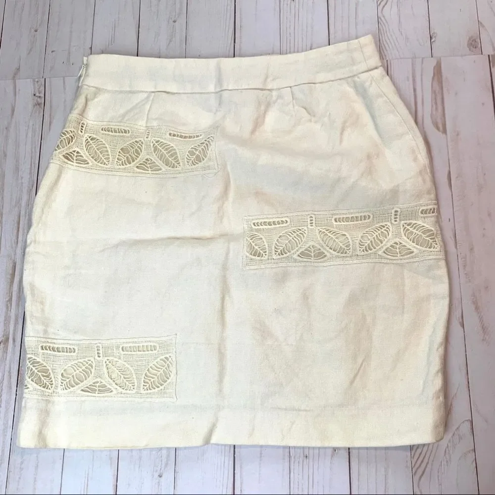 Anthropologie Moulinette Soeurs Y2k Ivory Leaf Lace Boho Coastal Mini Skirt